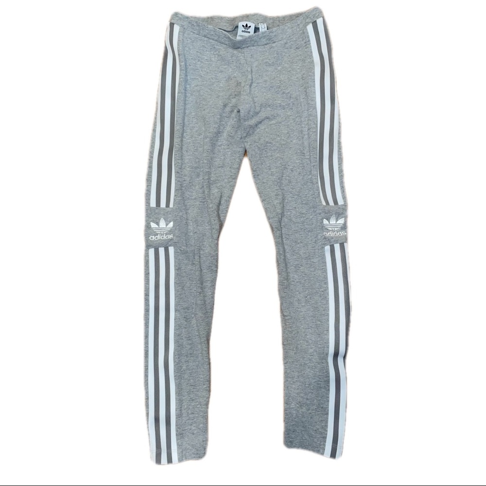 Adidas gray and white three striped leggings